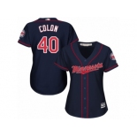 Women Majestic Minnesota Twins #40 Bartolo Colon Authentic Navy Blue Alternate Road Cool Base MLB Jersey