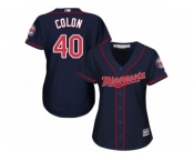 Women Majestic Minnesota Twins #40 Bartolo Colon Authentic Navy Blue Alternate Road Cool Base MLB Jersey