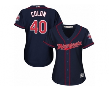 Women Majestic Minnesota Twins #40 Bartolo Colon Authentic Navy Blue Alternate Road Cool Base MLB Jersey