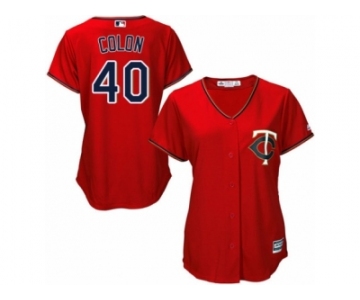 Women Majestic Minnesota Twins #40 Bartolo Colon Replica Scarlet Alternate Cool Base MLB Jersey