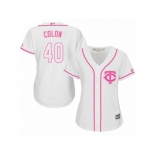 Women Majestic Minnesota Twins #40 Bartolo Colon Replica White Fashion Cool Base MLB Jersey