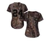 Women Minnesota Twins #24 Trevor Plouffe Camo Realtree Collection Cool Base Stitched MLB Jersey