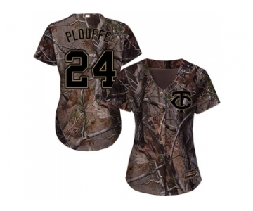 Women Minnesota Twins #24 Trevor Plouffe Camo Realtree Collection Cool Base Stitched MLB Jersey