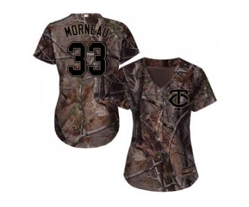 Women Minnesota Twins #33 Justin Morneau Camo Realtree Collection Cool Base Stitched MLB Jersey