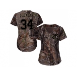 Women Minnesota Twins #34 Kirby Puckett Camo Realtree Collection Cool Base Stitched MLB Jersey