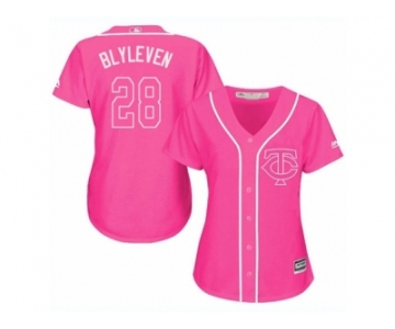 Women's Majestic Minnesota Twins #28 Bert Blyleven Replica Pink Fashion Cool Base MLB Jersey