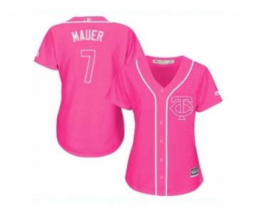 Women's Majestic Minnesota Twins #7 Joe Mauer Authentic Pink Fashion Cool Base MLB Jersey