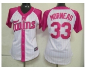 women mlb minnesota twins #33 morneau white pink[2012]