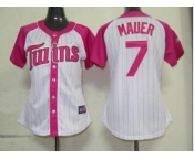 women mlb minnesota twins #7 mauer white pink[2012]