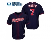 Youth Minnesota Twins #7 Joe Mauer Stitched Navy Blue Cool Base MLB Jersey