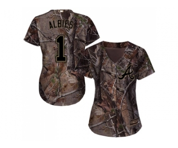 Women Atlanta Braves #1 Ozzie Albies Camo Realtree Collection Cool Base Stitched MLB Jersey