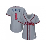 Women Atlanta Braves #1 Ozzie Albies Grey Road Stitched MLB Jersey