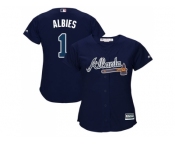 Women Atlanta Braves #1 Ozzie Albies Navy Blue Alternate Stitched MLB Jersey