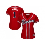 Women Atlanta Braves #1 Ozzie Albies Red Alternate Stitched MLB Jersey