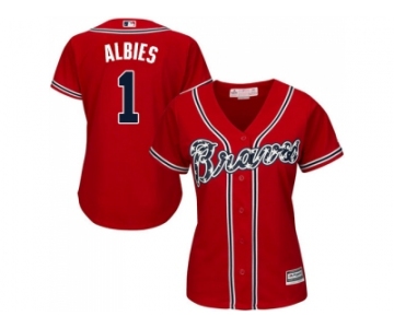 Women Atlanta Braves #1 Ozzie Albies Red Alternate Stitched MLB Jersey