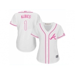 Women Atlanta Braves #1 Ozzie Albies White Pink Fashion Stitched MLB Jersey