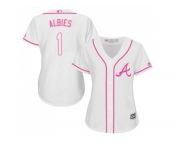 Women Atlanta Braves #1 Ozzie Albies White Pink Fashion Stitched MLB Jersey