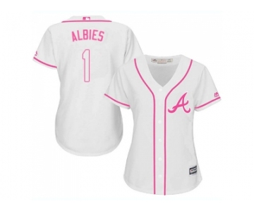 Women Atlanta Braves #1 Ozzie Albies White Pink Fashion Stitched MLB Jersey