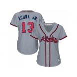 Women Atlanta Braves #13 Ronald Acuna Jr. Grey Road Stitched MLB Jersey