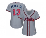 Women Atlanta Braves #13 Ronald Acuna Jr. Grey Road Stitched MLB Jersey