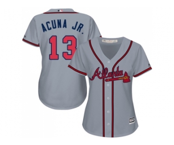 Women Atlanta Braves #13 Ronald Acuna Jr. Grey Road Stitched MLB Jersey