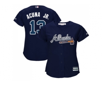 Women Atlanta Braves #13 Ronald Acuna Jr. Navy Blue Alternate Stitched MLB Jersey