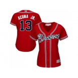 Women Atlanta Braves #13 Ronald Acuna Jr. Red Alternate Stitched MLB Jersey