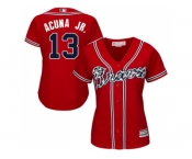 Women Atlanta Braves #13 Ronald Acuna Jr. Red Alternate Stitched MLB Jersey