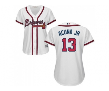 Women Atlanta Braves #13 Ronald Acuna Jr. White Home Stitched MLB Jersey