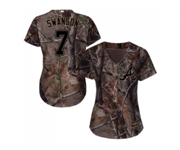 Women Atlanta Braves #7 Dansby Swanson Camo Realtree Collection Cool Base Stitched MLB Jersey