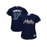 Women Majestic Atlanta Braves #15 Tony Sanchez Replica Blue Alternate Road Cool Base MLB Jersey