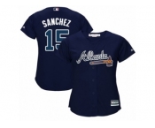 Women Majestic Atlanta Braves #15 Tony Sanchez Replica Blue Alternate Road Cool Base MLB Jersey