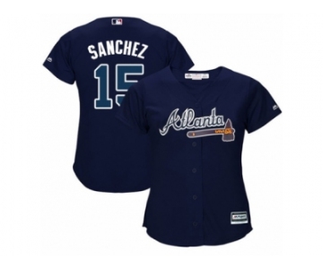 Women Majestic Atlanta Braves #15 Tony Sanchez Replica Blue Alternate Road Cool Base MLB Jersey