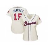 Women Majestic Atlanta Braves #15 Tony Sanchez Replica Cream Alternate 2 Cool Base MLB Jersey