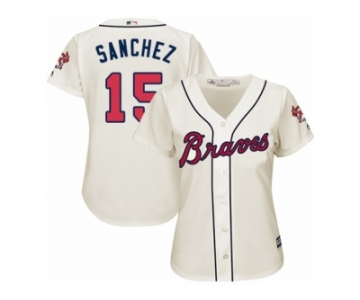 Women Majestic Atlanta Braves #15 Tony Sanchez Replica Cream Alternate 2 Cool Base MLB Jersey