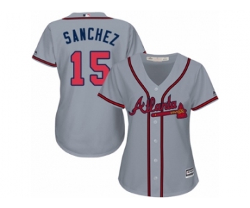 Women Majestic Atlanta Braves #15 Tony Sanchez Replica Grey Road Cool Base MLB Jersey