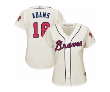 Women Majestic Atlanta Braves #18 Matt Adams Authentic Cream Alternate 2 Cool Base MLB Jersey