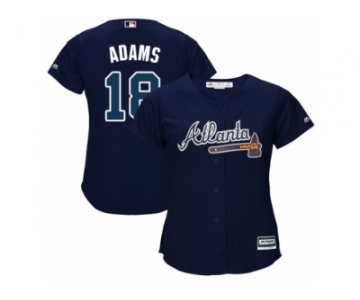 Women Majestic Atlanta Braves #18 Matt Adams Replica Blue Alternate Road Cool Base MLB Jersey