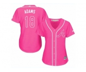 Women Majestic Atlanta Braves #18 Matt Adams Replica Pink Fashion Cool Base MLB Jersey