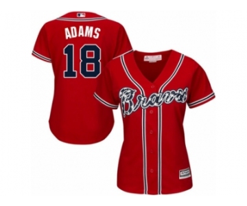 Women Majestic Atlanta Braves #18 Matt Adams Replica Red Alternate Cool Base MLB Jersey