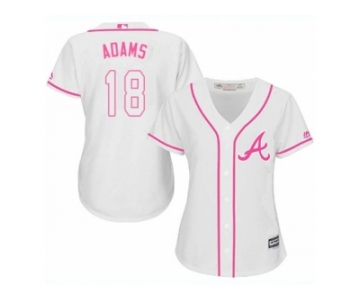 Women Majestic Atlanta Braves #18 Matt Adams Replica White Fashion Cool Base MLB Jersey