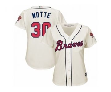 Women Majestic Atlanta Braves #30 Jason Motte Authentic Cream Alternate 2 Cool Base MLB Jersey