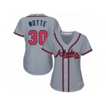 Women Majestic Atlanta Braves #30 Jason Motte Authentic Grey Road Cool Base MLB Jersey