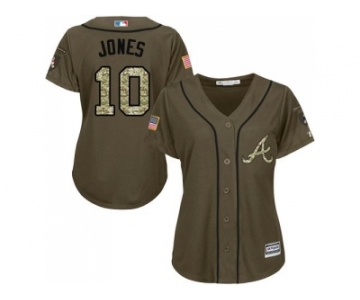 Women's Atlanta Braves #10 Chipper Jones Green Salute to Service Baseball Jersey