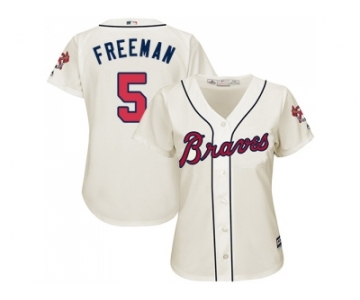 Women's Atlanta Braves #5 Freddie Freeman Cream Alternate Stitched MLB Jersey