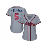 Women's Atlanta Braves #5 Freddie Freeman Grey Road Stitched MLB Jersey