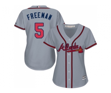 Women's Atlanta Braves #5 Freddie Freeman Grey Road Stitched MLB Jersey