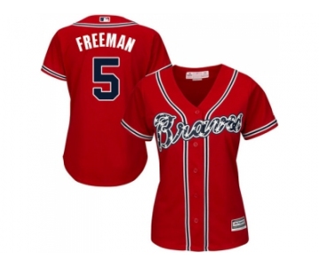 Women's Atlanta Braves #5 Freddie Freeman Red Alternate Stitched MLB Jersey