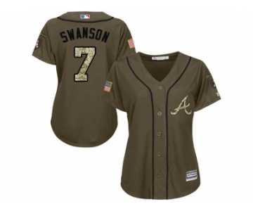 Women's Atlanta Braves #7 Dansby Swanson Green Salute to Service Stitched MLB Jersey