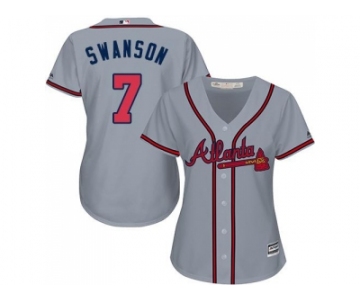 Women's Atlanta Braves #7 Dansby Swanson Grey Road Stitched MLB Jersey